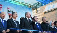 President of Turkey Recep Tayyip Erdogan (3 L), Turkish Deputy Prime Minister Fikri Isik (L), Turkish Minister of Environment and Urbanization, Mehmet Ozhaseki (2L), Turkish Youth and Sports Minister Osman Askin Bak (4 L) and AK Party Deputy Chairman Mehd