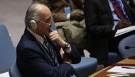 Bashar Jaafari, permanent Representative of the Syrian Arab Republic to the United Nations attends UN Security Council meeting on suspected chemical attacks in Douma, Syria at United Nations Headquarters in New York, United States on April 9, 2018. Mohamm