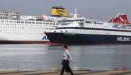 Ferries remain anchored at Port of Piraeus during a 24-hour strike after the call of Panhellenic Seamen’s Federation (PNO) against the proposed law which allows non-EU flagged ships to use opening domestic sea transport in Athens, Greece on April 18, 2018