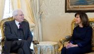 Italian President Sergio Mattarella speaks with new elected Senate president Maria Elisabetta Alberti Casellati at the Quirinale palace in Rome, Italy, April 18, 2018. Italian Presidential Press Office/Handout via Reuters