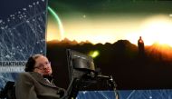 (FILES) In this file photo taken on April 12, 2016 renowned cosmologist Professor Stephen Hawking attends a press conference at One World Observatory in New York, to announce a new breakthrough initiative focusing on space exploration and the search for l