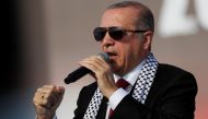 Turkish President Tayyip Erdogan delivers a speech during a protest against the recent killings of Palestinian protesters on the Gaza-Israel border and the U.S. embassy move to Jerusalem, in Istanbul, Turkey May 18, 2018. Reuters/Murad Sezer