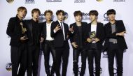 FILE PHOTO: 2017 Billboard Music Awards – Photo Room - Las Vegas, Nevada, U.S., 21/05/2017 - BTS with their the Top Social Artist award. REUTERS/Steve Marcus
