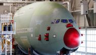 General view shows an Airbus A380 at the final assembly line at Airbus headquarters in Blagnac near Toulouse, France, March 21, 2018. Reuters/Regis Duvignau