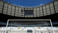 View of one of the original goals, used in the legendary 7-1 2014 World Cup semifinal match between Germany and Brazil, at the Mineirao stadium in Belo Horizonte, Brazil, on June 5, 2018. AFP / Douglas Magno