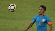 India captain Sunil Chhetri vies for the ball during the Hero Intercontinental Cup football match between India and Kenya in Mumbai on June 4, 2018.  AFP / Punit Paranjpe