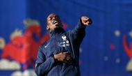 France's midfielder Paul Pogba gestures during a training session at the Glebovets Stadium in Istra, some 70 km west of Moscow, on June , 2018, ahead of the Russia 2018 World Cup football tournament. / AFP / FRANCK FIFE
