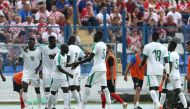 Senegal's Ismaila Sarr celebrates scoring their first goal with teammates. (REUTERS/Antonio Bronic)