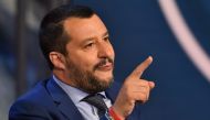 Italy's Interior Minister and Deputy Prime Minister Matteo Salvini gestures as he speaks during the Italian talk show 