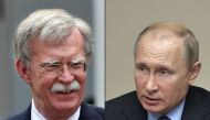 (COMBO) (L)US National Security advisor John Bolton, (R) Russian President Vladimir Putin. AFP / Sputnik / Nicholas KAMM AND Alexey NIKOLSKY