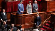 French President Emmanuel Macron leaves after addressing a special congress gathering both houses of Parliament (National Assembly and Senate) at the congress hemicycle room in the Palace of Versailles, outside Paris, on July 9, 2018.  AFP / ludovic Marin