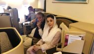 Ousted Pakistani Prime Minister Nawaz Sharif and his daughter Maryam sit on a Lahore-bound flight due for departure, at Abu Dhabi International Airport, UAE July 13, 2018. Reuters/Drazen Gorgic