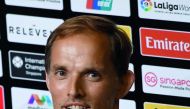 Paris Saint Germain's head coach Thomas Tuchel attends a press conference ahead of their International Champions Cup football match in Singapore on July 27, 2018.  AFP / Roslan Rahman