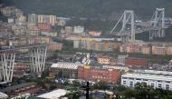 The collapsed Morandi Bridge is seen in the Italian port city of Genoa August 14, 2018. REUTERS