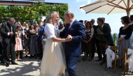 Austria's Foreign Minister Karin Kneissl dances with Russia's President Vladimir Putin at her wedding in Gamlitz, Austria, August 18, 2018. (Roland Schlager via Reuters)
