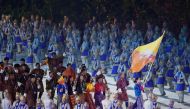 Bhutan's delegation parades during the opening ceremony of the 2018 Asian Games at the Gelora Bung Karno main stadium in Jakarta on August 18, 2018. (AFP / CHAIDEER MAHYUDDIN)