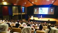 The students and faculty members attend the orientation event at the College of the North Atlantic-Qatar.