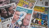 A selection of front pages of Swedish newspapers in Stockholm a day after the general elections.  AFP / Jonathan NACKSTRAND
