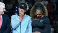 US Open Womens Single champion Naomi Osaka of Japan (L) with Serena Williams of the US during their Women's Singles Finals match at the 2018 US Open at the USTA Billie Jean King National Tennis Center in New York on September 8, 2018.  AFP / Timothy A Cla