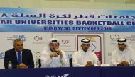 Officials from Hamad Bin Khalifa University and Qatar Basketball Federation, during the launch of Qatar Universities Basketball Cup.