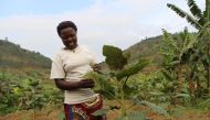 Marie Chantal Akingeneye, 28, a single mother, poses in her vegetable plot in Rulindo district in northern Rwanda on Aug 22, 2018. Thomson Reuters Foundation/Thin Lei Win