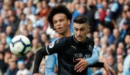 Manchester City's Leroy Sane in action with Burnley's Matthew Lowton REUTERS/Darren Staples 