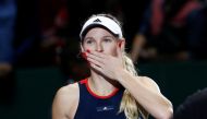 Denmark's Caroline Wozniacki celebrates after winning her group stage match against Czech Republic's Petra Kvitova REUTERS/Edgar Su