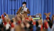 Iran's Supreme Leader Ayatollah Ali Khamenei, speaks during a meeting with students at the Hussayniyeh of Imam Khomeini in Tehran, Iran, November 3, 2018. Official Khamenei website/Handout via Reuters