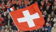 A Swiss flag at the Euro 2016 qualifier between Switzerland and Slovenia at the St. Jakob park stadium in Basel on September 5, 2015. AFP/Fabrice Coffrini