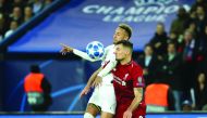 Neymar (L) of Paris Saint-Germain (PSG) in action against Dejan Lovren (R) of Liverpool during the UEFA Champions League Group C soccer match between Paris Saint Germain and Liverpool at Parc des Princes Stadium in Paris, France on November 28, 2018 (Must