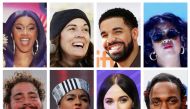 Grammy Award nominations in Album of the Year category includes artists in this combination photo; (Top L-R) Cardi B, Brandi Carlile, Drake and H.E.R., (Bottom L-R) Post Malone, Janelle Monae, Kacey Musgraves and Kendrick Lamar, in Reuters file photos. 
