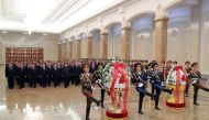 This picture released by North Korea's official Korean Central News Agency (KCNA) on December 17, 2018 shows North Korean leader Kim Jong Un (6th L) visiting the Kumsusan Palace of the Sun in Pyongyang. South Korea. AFP PHOTO/KCNA VIA KNS