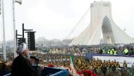 Iran's President Hassan Rouhani speaks during a ceremony to mark the 40th anniversary of the Islamic Revolution in Tehran, Iran, February 11, 2019. 