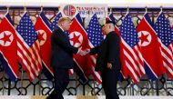 US President Donald Trump and North Korean leader Kim Jong Un shake hands before their one-on-one chat during the second US-North Korea summit at the Metropole Hotel in Hanoi, Vietnam February 27, 2019. Reuters/Leah Millis