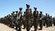 South Sudan government soldiers parade in a camp in Juba on April 21, 2016. AFP/Peter Martell