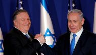 US Secretary of State Mike Pompeo shake hands with Israeli Prime Minister Benjamin Netanyahu, during their visit at Netanyahu's official residence in Jerusalem March 21, 2019. Reuters/Jim Young
