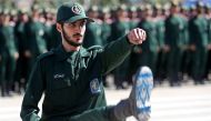 An Iranian Officer of Revolutionary Guards, with Israel flag drawn on his boots, is seen during graduation ceremony, held for the military cadets in a military academy, in Tehran, Iran June 30, 2018. Tasnim News Agency/via Reuters