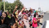 Sudanese people chant slogans on April 11, 2019 in the capital Khartoum. (AFP)