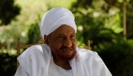 Leading Sudanese opposition figure Sadiq al-Mahdi, Sudan's last democratically elected prime minister, who was overthrown in 1989 in a bloodless coup by army officer Omar Hassan al-Bashir, talks during an interview with Reuters in Khartoum, Sudan, April 2