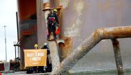 Greenpeace activists stay on the Equinor oil rig near Hammerfest, Norway, April 29, 2019. Jonne Sippola/ Greenpeace/ Handout via REUTERS 