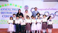 Syed Ahsan Raza Shah, Ambassador of Pakistan, with the award winning students of KG and the Principal and Vice-Principal of PISQ. 