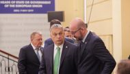 Hungary's Prime Minister Viktor Orban (C) and Belgium's Prime Minister Charles Michel speak during an Informal Summit of Heads of State or Government of the EU countries in Sibiu, central Romania on May 9, 2019. AFP / POOL / OLIVIER HOSLET