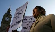 A demonstrator demanding her return to the Chagos Islands in the Diego Garcia archipelago shouts during a protest outside the Houses of Parliament in London, October 22, 2008. Reuters/Andrew Winning