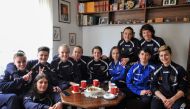 Emina's team players pose during a lunch break in a house near Mostar, on March 11, 2019. AFP / Elvis Barukcic
 