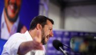 Deputy Prime Minister and League party leader Matteo Salvini speaks to the media at the League party headquarters, following the results of the European Parliament elections, in Milan, Italy May 27, 2019. REUTERS/Alessandro Garofalo