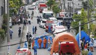 Rescue workers and police officers operate at the site where sixteen people were injured in a suspected stabbing by a man, in Kawasaki, Japan May 28, 2019 in this photo released by Kyodo. Kyodo/via REUTERS 