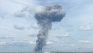 A still image, taken from a video footage, shows smoke rising from the site of blasts at an explosives plant in the town of Dzerzhinsk, Nizhny Novgorod Region, Russia June 1, 2019. Elena Sorokina