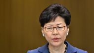 Chief Executive Carrie Lam speaks during a press conference at the government headquarters in Hong Kong on June 10, 2019, a day after the city witnessed its largest street protest in at least 15 years as crowds massed against plans to allow extraditions t