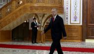 Turkish President Recep Tayyip Erdogan is welcomed by his Tajikistani counterpart Emomali Rahmon (not seen) during the 5th summit of the Conference on Interaction and Confidence Building Measures in Asia (CICA) in Dushanbe, Tajikistan on June 15, 2019. Ce