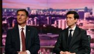 Britain's prime ministerial candidates Jeremy Hunt and Rory Stewart appear on BBC TV's The Andrew Marr Show in London, Britain June 16, 2019. Jeff Overs/BBC/Handout via REUTERS 